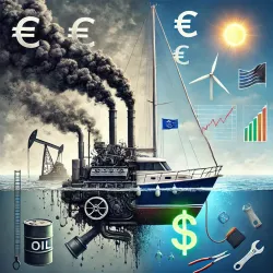 DALL·E 2025-02-05 12.57.08 - A striking conceptual illustration highlighting the contrast between a polluting diesel engine and a clean electric motor on a sailboat. The boat is s.webp